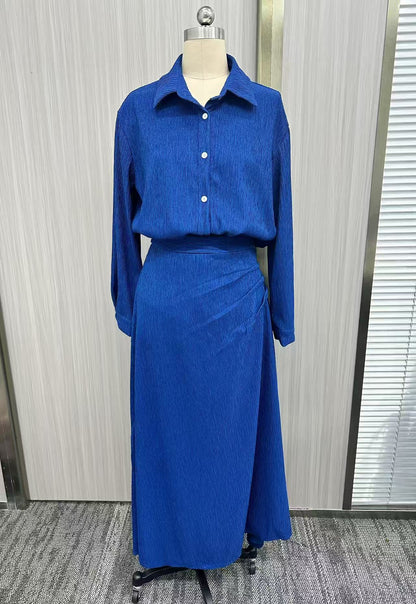 Quiet Luxury Crinkle Texture Dress | High Waist Asymmetric Long Sleeve Dress