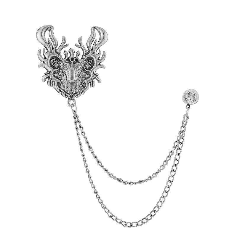 Eastern dragon lapel pins with chains, men's suit brooches zircon suit pins