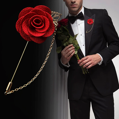 Lapel pins featuring blooming roses, for men, with gold chains