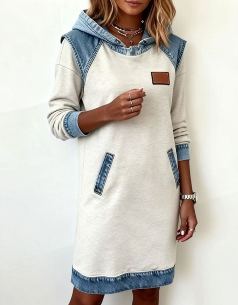 Women's Patchwork Button-Front Long-Sleeve Dress