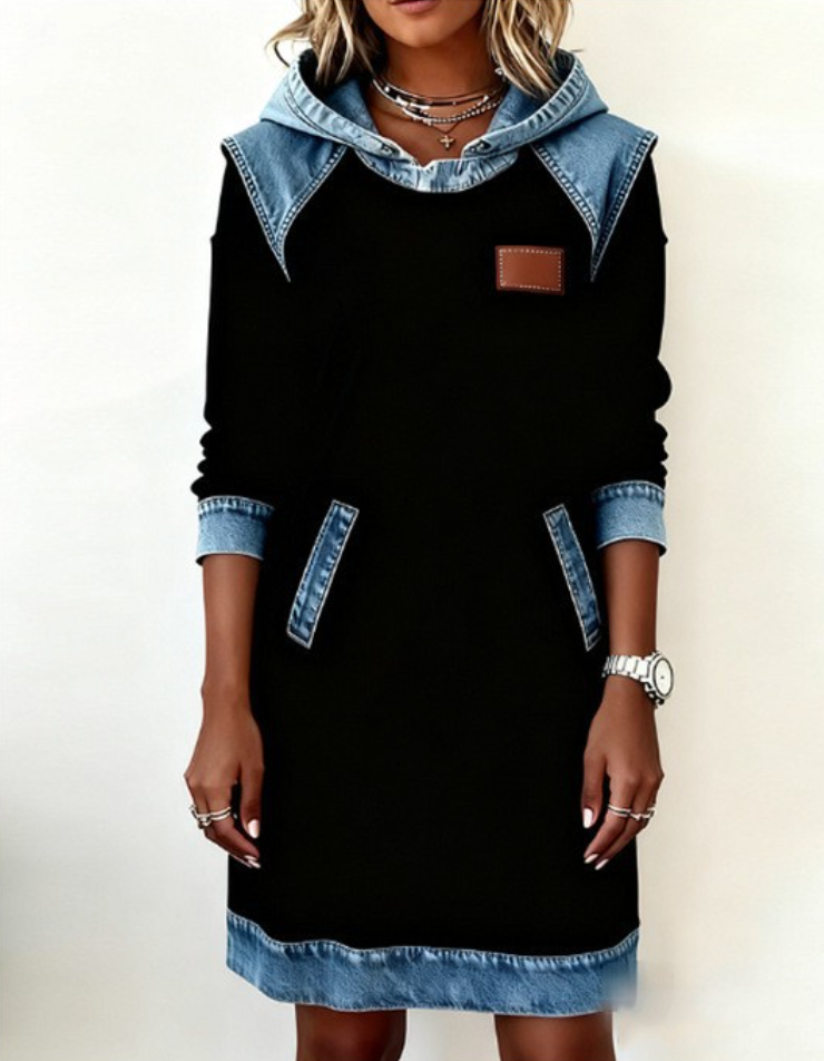 Women's Patchwork Button-Front Long-Sleeve Dress