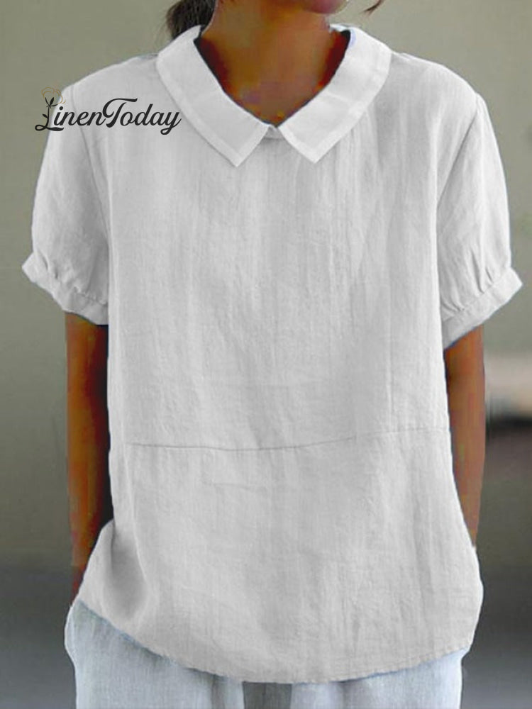 Women's Retro Floral Art Print Casual Cotton And Linen Shirt