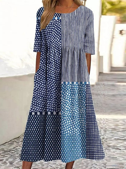 Robe imprimée à rayures et pois abstraits pour femme