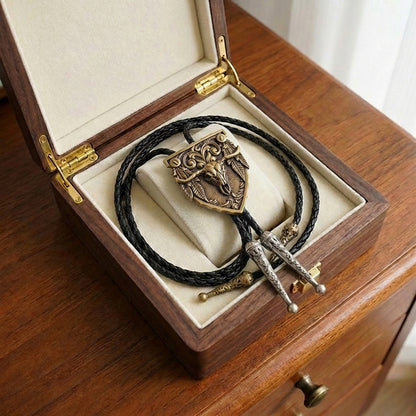 Cravate bolo originale de style western vintage avec tête de vache en cuivre