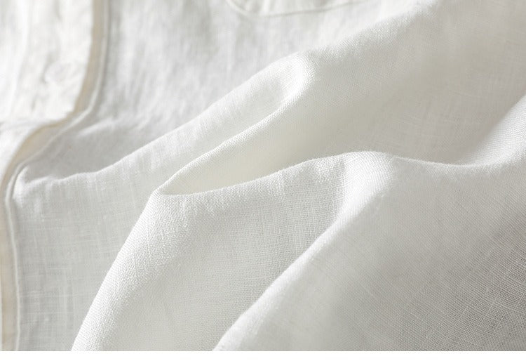 Casual Loose-Fit Half Sleeve Button-Down | Breathable Linen-Blend Top with Pocket