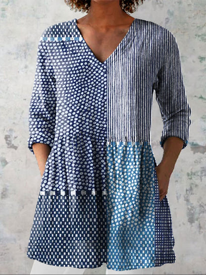 Robe imprimée à rayures et pois abstraits pour femme
