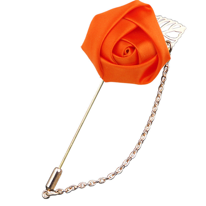 Handmade silk rose lapel pins with chain, men's wedding brooches pins, best man boutonnieres.