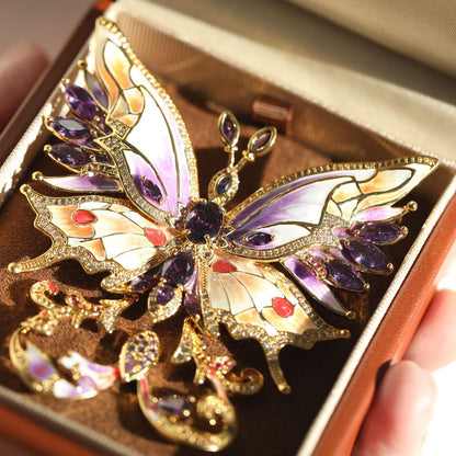 Broche papillon féerique violette vintage luxueuse de style courtois Broche de mariage originale en émail