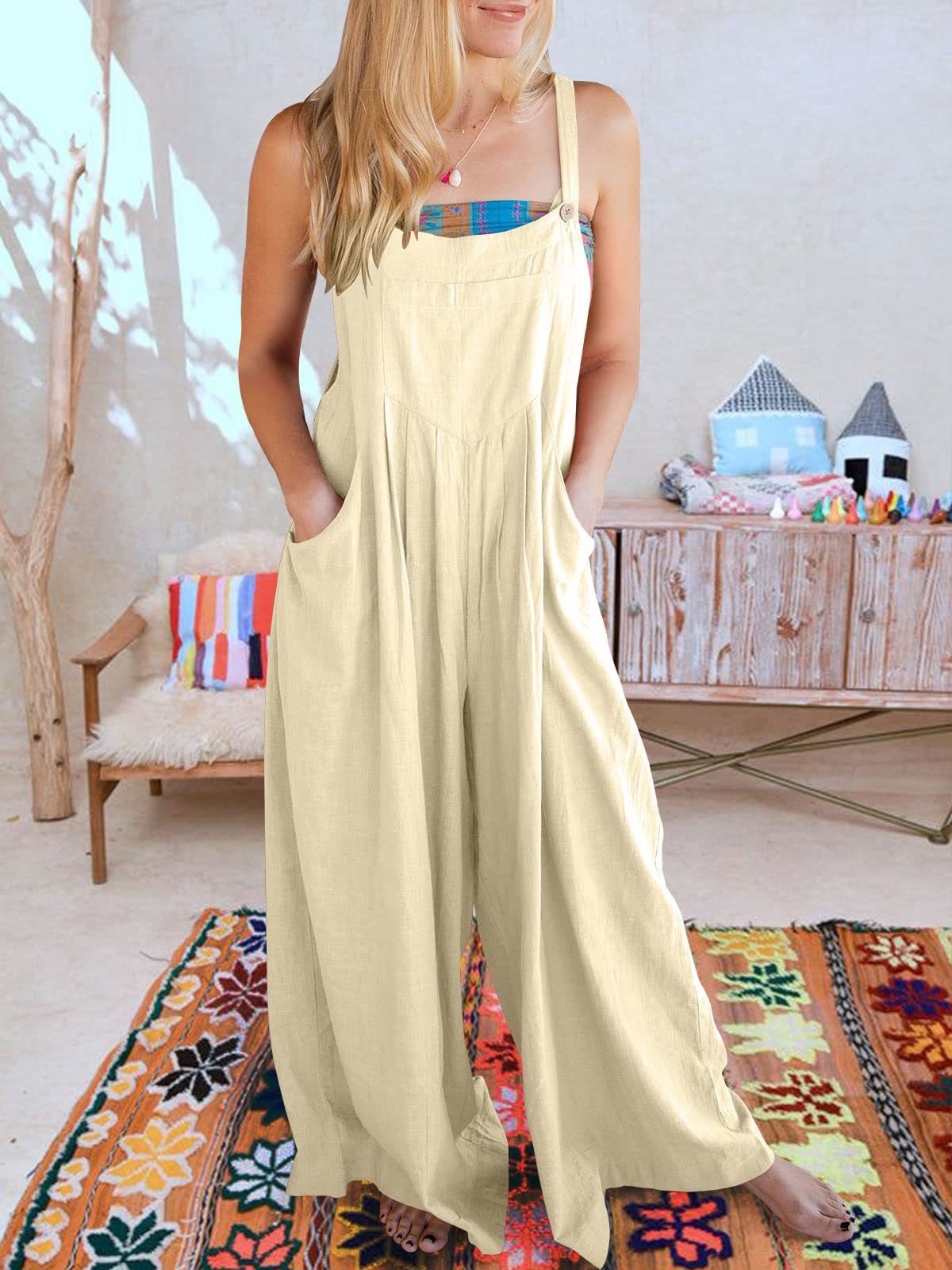 California Sun Slub Overalls | Pleated Wide-Leg Jumpsuit