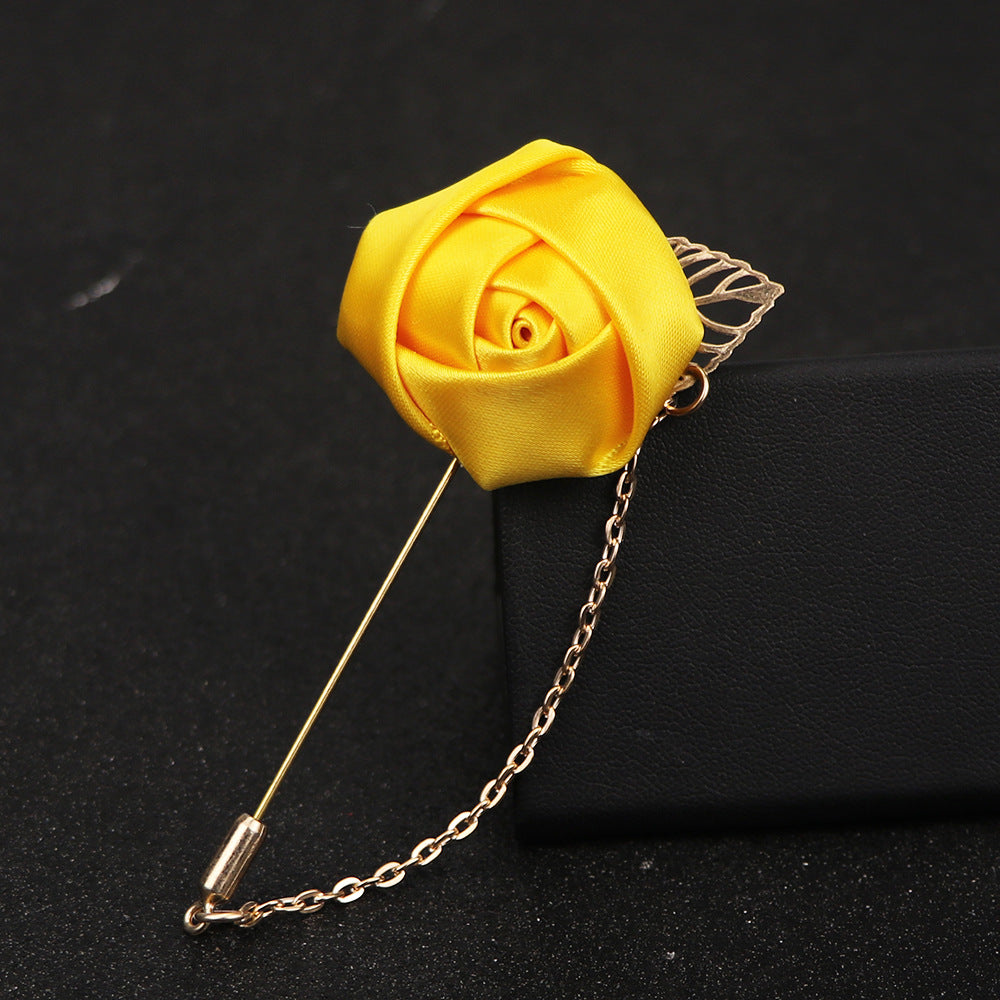 Handmade silk rose lapel pins with chain, men's wedding brooches pins, best man boutonnieres.