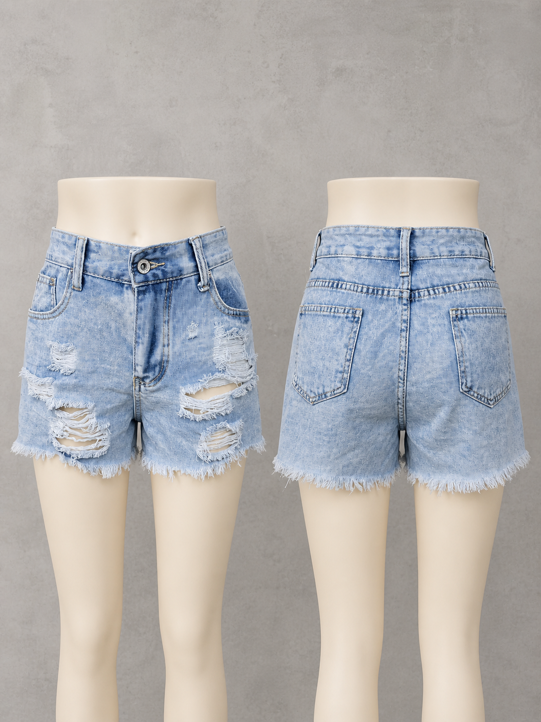 Women's Washed Denim Distressed High-Waist Straight-Leg Office Shorts