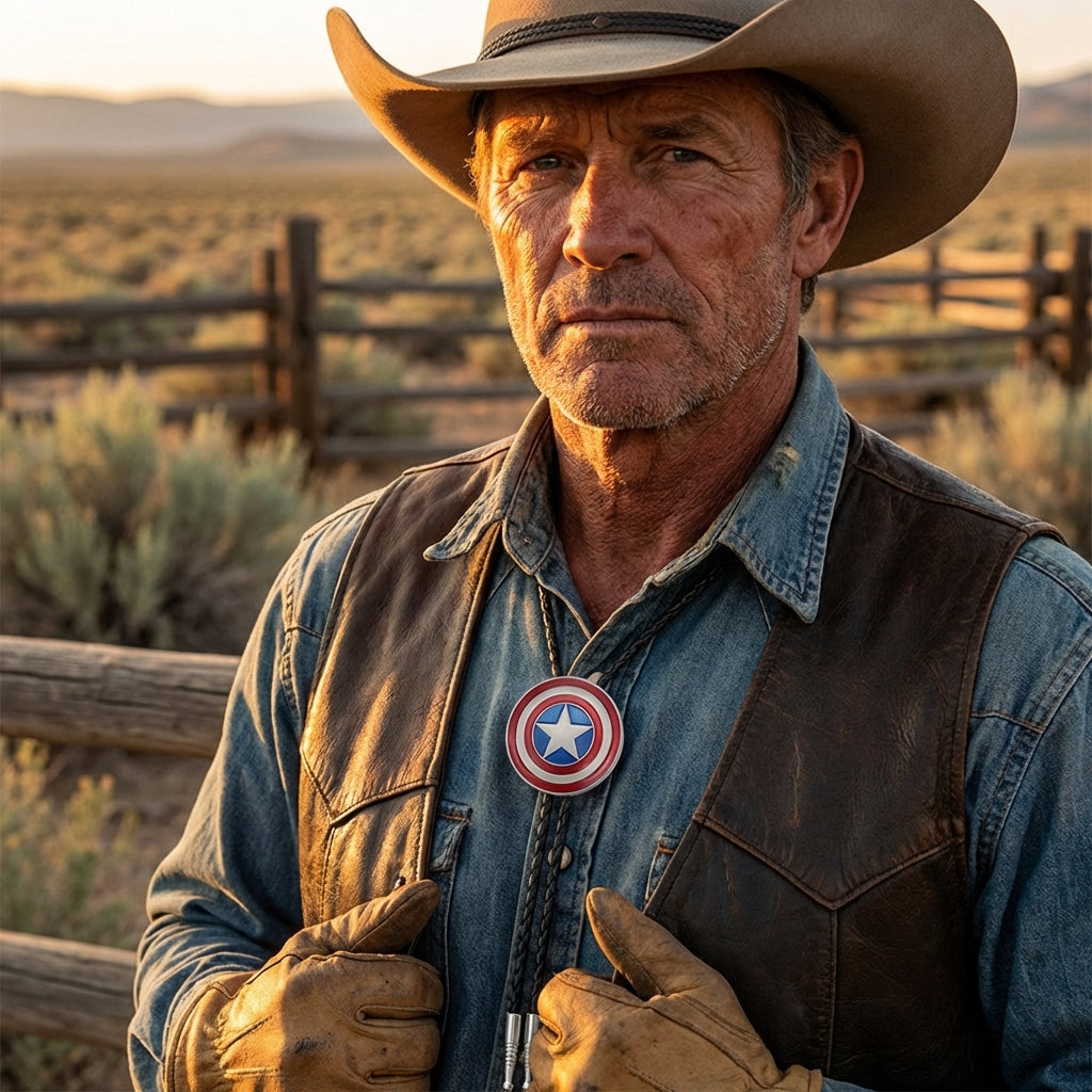 Captain America shield leather chain bolo tie cowboys necktie for western