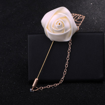 Handmade silk rose lapel pins with chain, men's wedding brooches pins, best man boutonnieres.