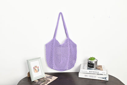 Bohemian Crochet Hollow-Out Straw Beach Tote Bag - Vintage Woven Mesh Shoulder Purse with Inner Pouch