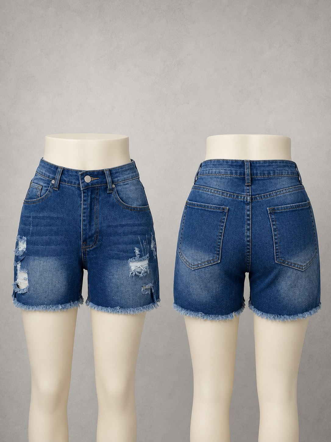 Women's Washed Denim Distressed Raw-Hem High-Waist Mid-Rise Shorts
