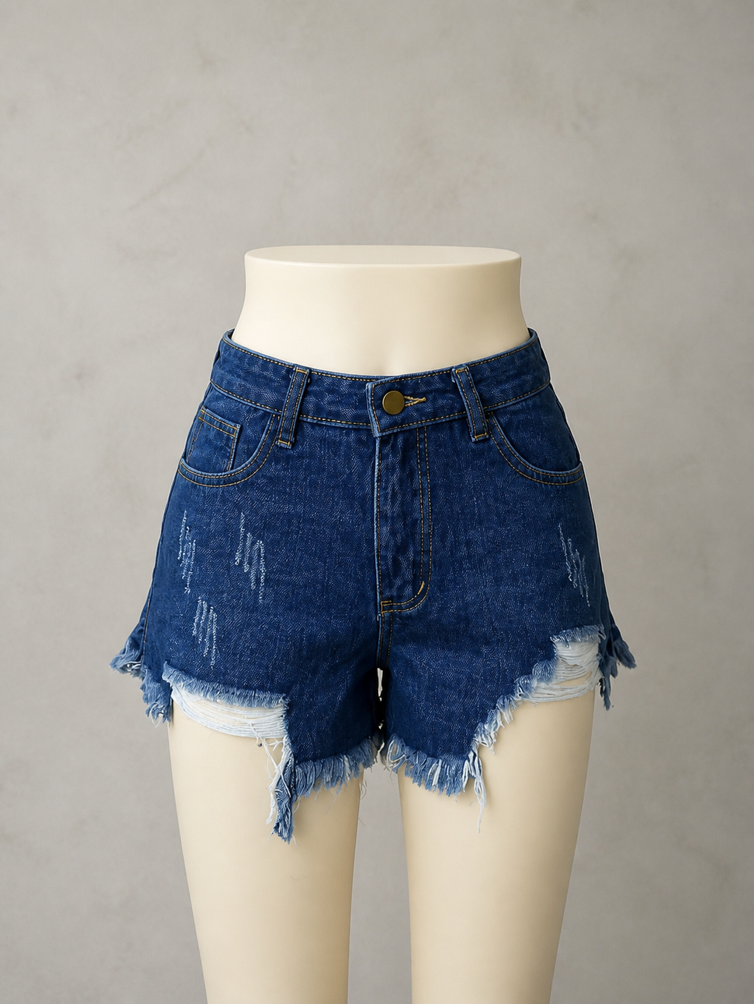 Washed Denim Distressed Slit Relaxed-Fit High-Waist Shorts