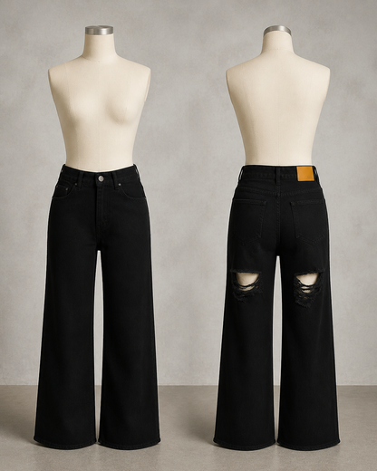 Women's Washed Denim Distressed Slim-Fit High-Waist Straight-Leg Jeans