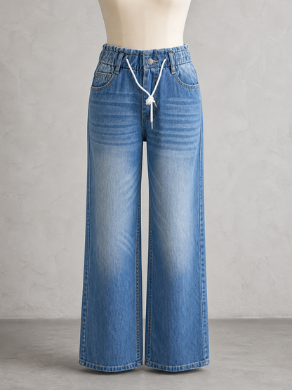 Women's Denim Relaxed-Fit High-Waist Mid-Rise Wide-Leg Straight-Leg Jeans