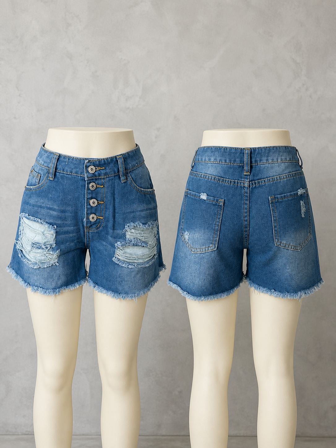 Women's Washed Denim Distressed Relaxed-Fit Mid-Rise Straight-Leg Shorts