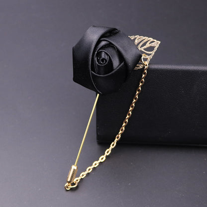Handmade silk rose lapel pins with chain, men's wedding brooches pins, best man boutonnieres.