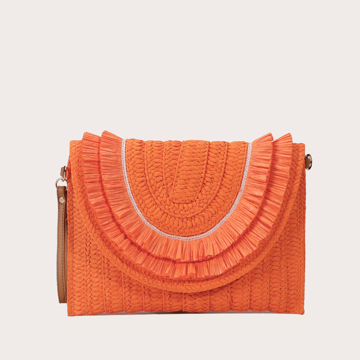 Bohemian Straw Envelope Clutch Bag - Vintage Woven Crossbody Purse with Tassels & Pom Poms for Women