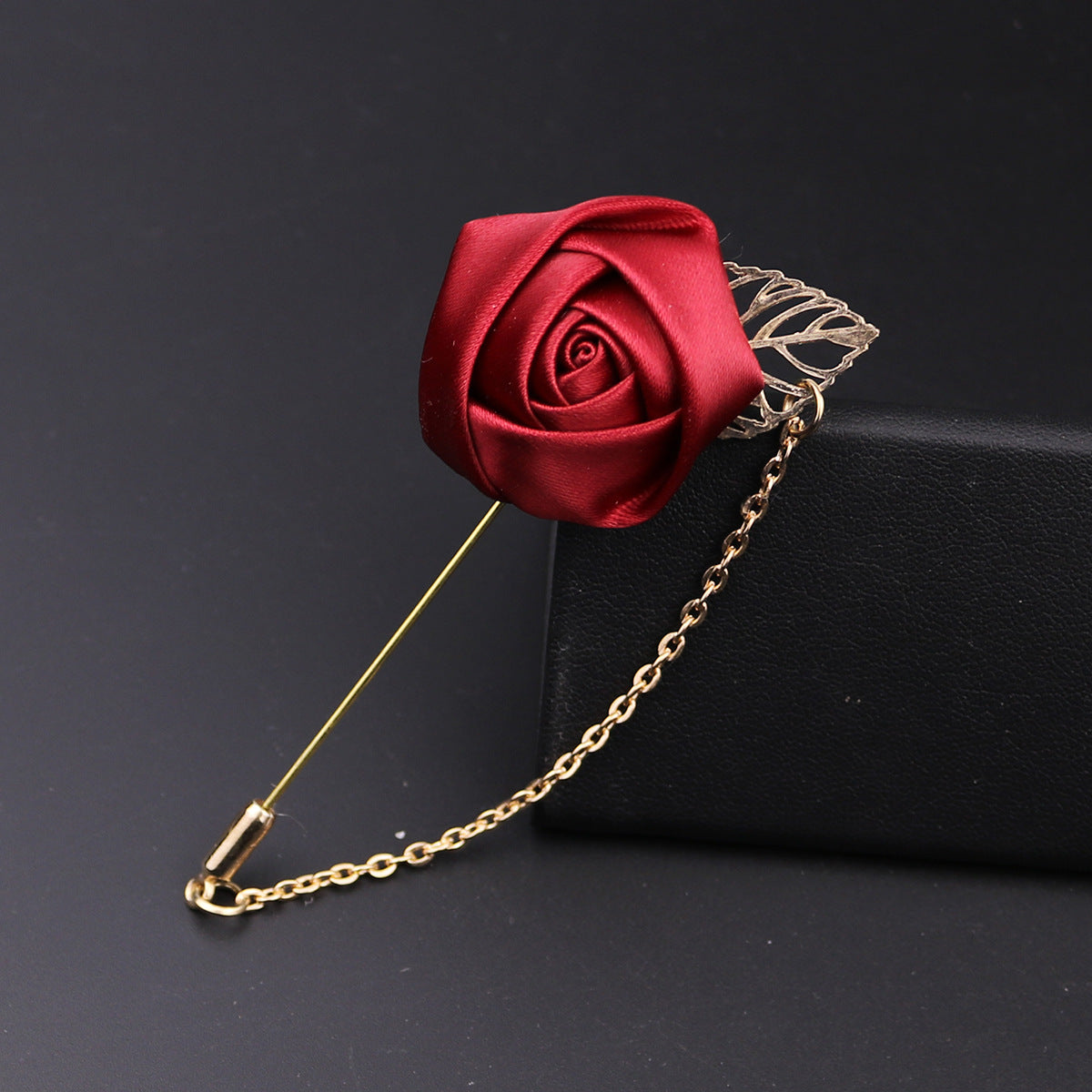 Handmade silk rose lapel pins with chain, men's wedding brooches pins, best man boutonnieres.