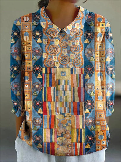 Women's Abstract Geometric Pattern Art Print Sleeveless Cotton Pocket Wrap Dress