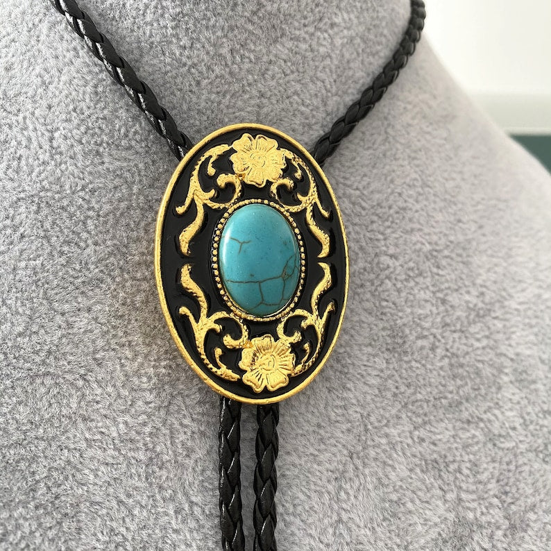 Cravate bolo "Fleurs turquoise" – Collier de mariage pour hommes, garçons d'honneur, marié – Cravate de cowboy occidental