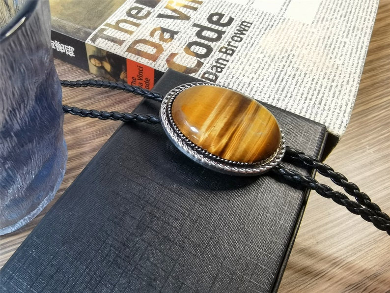 Tiger-Eye Stone Bolo Tie: Western Cowboy Wedding Necktie