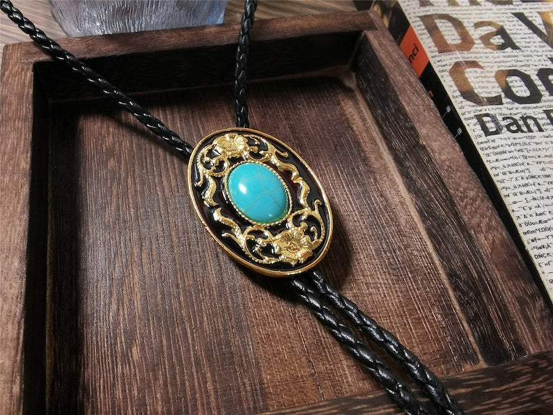 Cravate bolo "Fleurs turquoise" – Collier de mariage pour hommes, garçons d'honneur, marié – Cravate de cowboy occidental