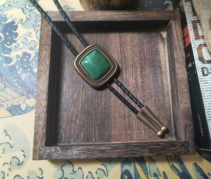 Cravate bolo en jade naturel - Collier de mariage en cuir véritable pour hommes, témoins, marié - Cravate de cowboy occidental