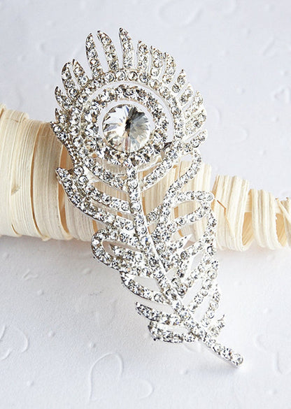 SALE Rhinestone Brooch Pin Embellishment Crystal Peacock Feather Bridal Wedding Brooch Bouquet Hair Comb Shoe Clip BR012