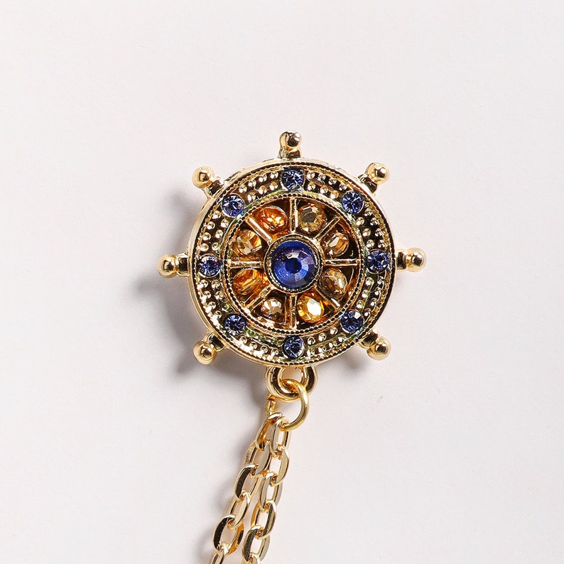Gold Anchor Rudder Shirt Collar Chain Brooch, Collar Clip, Collar Pin, Lapel Pin, Shirt Pin