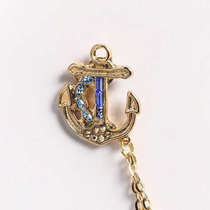 Gold Anchor Rudder Shirt Collar Chain Brooch, Collar Clip, Collar Pin, Lapel Pin, Shirt Pin