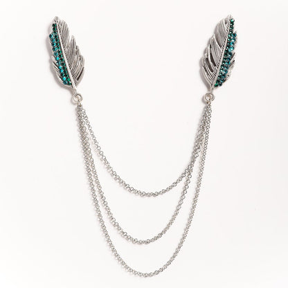 Feather Silver / Gold Shirt Collar Chain Brooch, Collar Clip, Aigrette Collar Pin, Lapel Pin