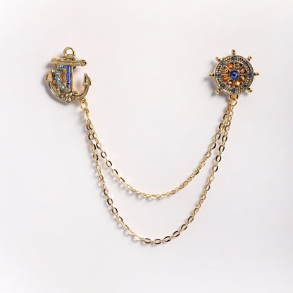 Gold Anchor Rudder Shirt Collar Chain Brooch, Collar Clip, Collar Pin, Lapel Pin, Shirt Pin