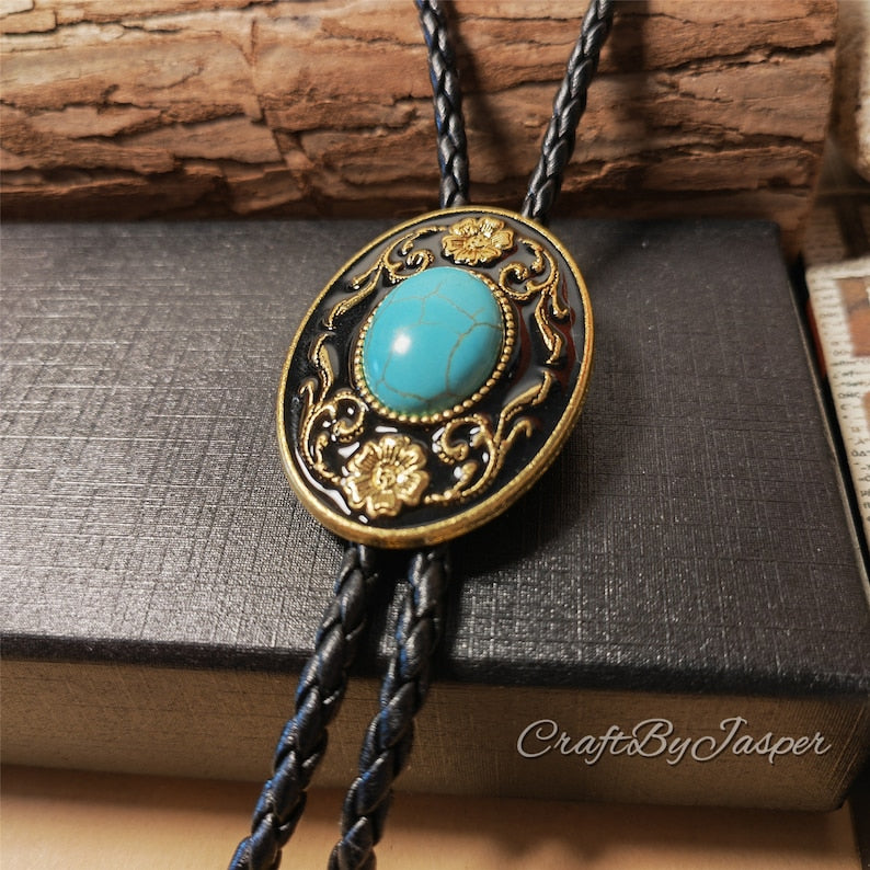 Cravate bolo "Fleurs turquoise" – Collier de mariage pour hommes, garçons d'honneur, marié – Cravate de cowboy occidental