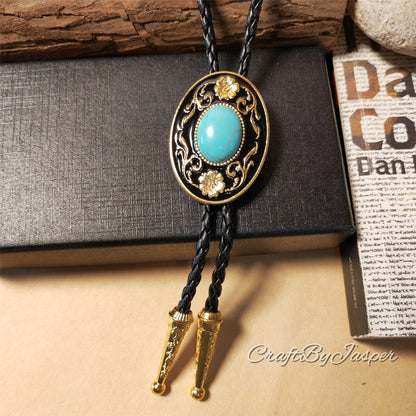 Cravate bolo "Fleurs turquoise" – Collier de mariage pour hommes, garçons d'honneur, marié – Cravate de cowboy occidental