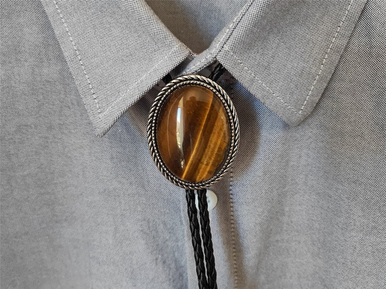 Tiger-Eye Stone Bolo Tie: Western Cowboy Wedding Necktie