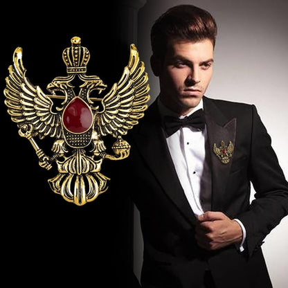 Vintage Double-Headed Eagle Brooch: Retro Crown Lapel Pin