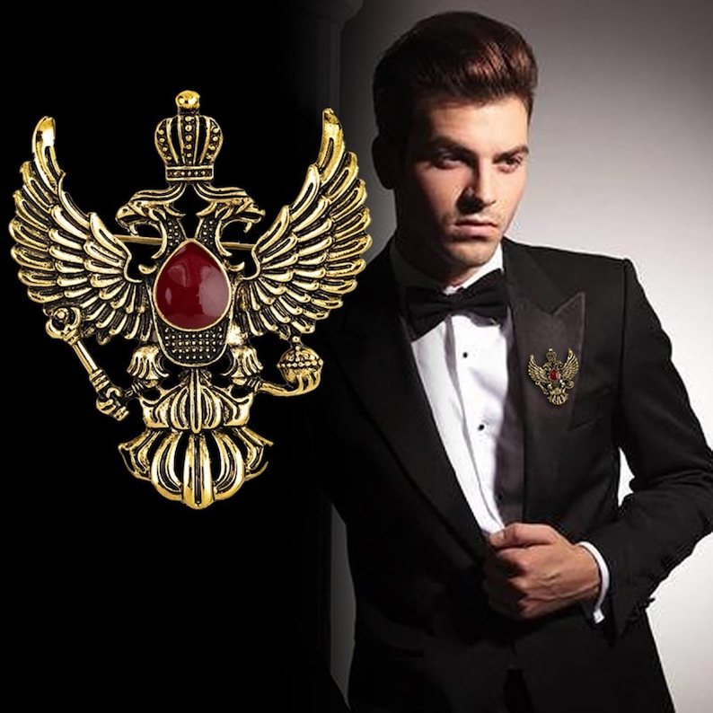 Vintage Double-Headed Eagle Brooch: Retro Crown Lapel Pin
