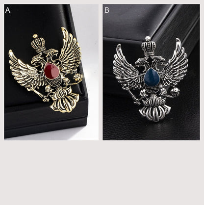 Vintage Double-Headed Eagle Brooch: Retro Crown Lapel Pin