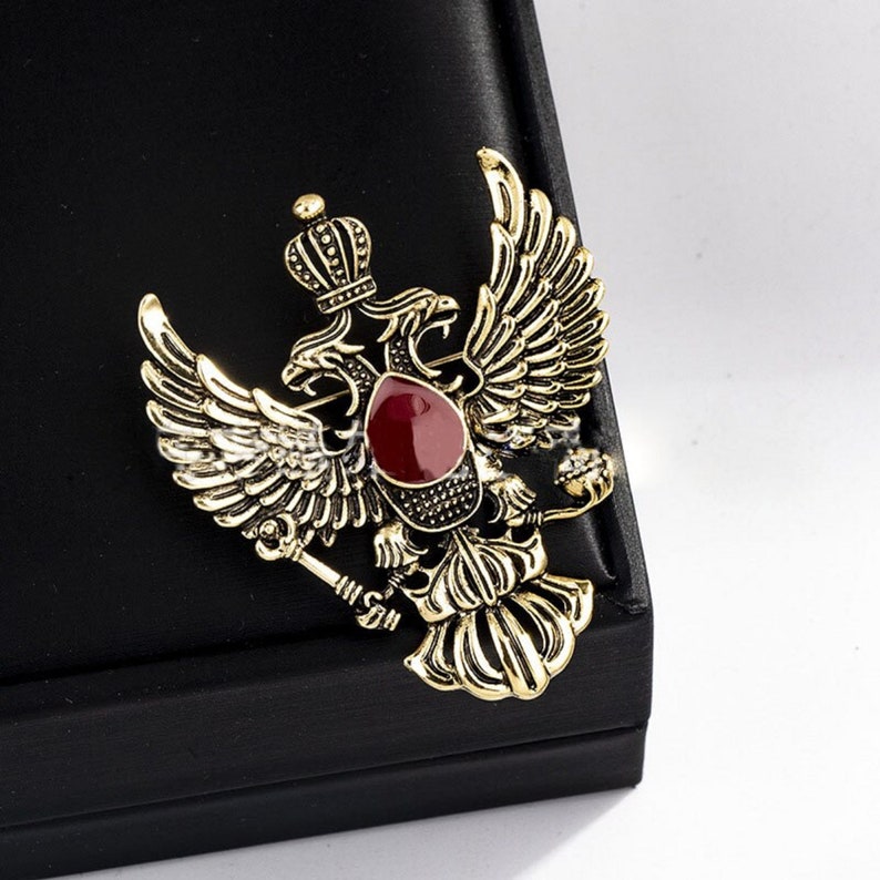 Vintage Double-Headed Eagle Brooch: Retro Crown Lapel Pin