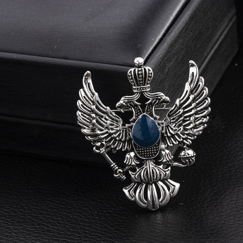 Vintage Double-Headed Eagle Brooch: Retro Crown Lapel Pin