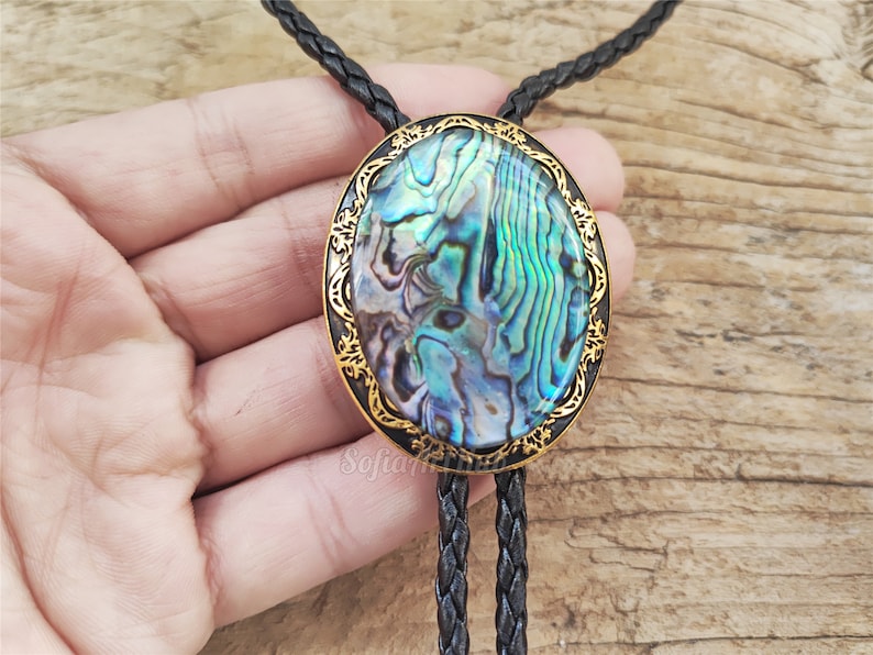 Abalone Shell Bolo Tie: Golden Western Cowboy Necktie