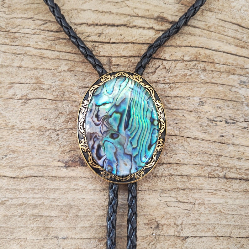 Abalone Shell Bolo Tie: Golden Western Cowboy Necktie
