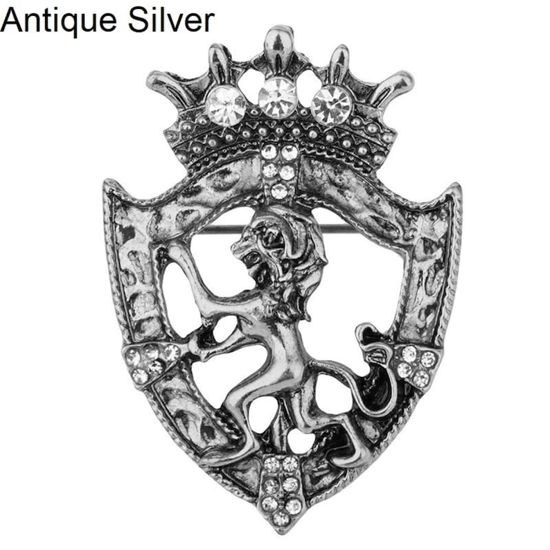 Broche Couronne Lion Rétro : Épingle de revers en cristal, Accessoire de costume pour homme