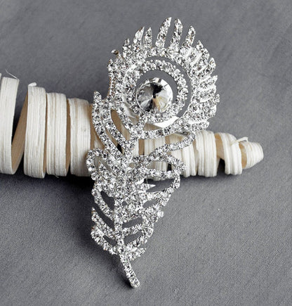SALE Rhinestone Brooch Pin Embellishment Crystal Peacock Feather Bridal Wedding Brooch Bouquet Hair Comb Shoe Clip BR012