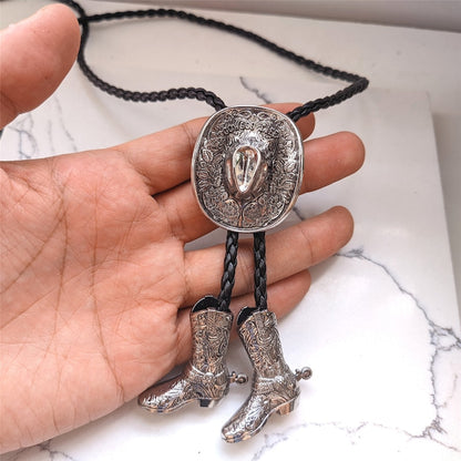Cowboys Hat Mens Groomsmen Bridegroom Bola Bolo Tie Western Wedding Necklace - Boots Pendents Necktie