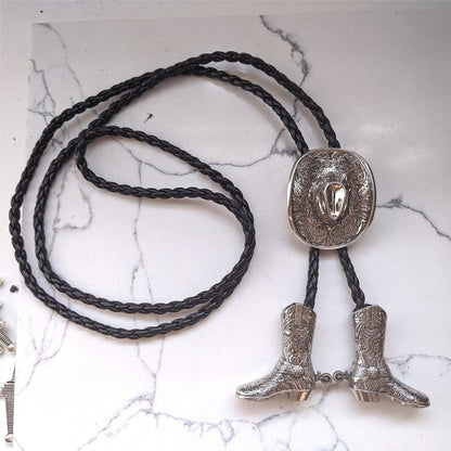 Cowboys Hat Mens Groomsmen Bridegroom Bola Bolo Tie Western Wedding Necklace - Boots Pendents Necktie